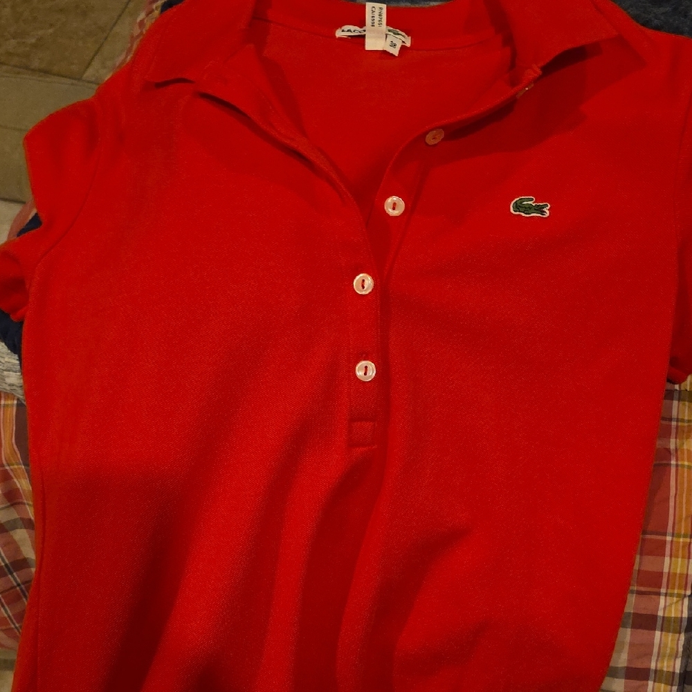 Lacoste Bright Red Short Sleeve Polo with Crocodile Patch